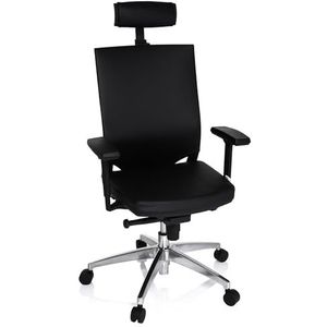hjh OFFICE 657270 Bureaustoel met wieltjes, PORTO MAX HIGH zwart leer, draaistoel met armleuningen, hoge rugleuning met lendensteun en hoofdsteun, verstelbare zitdiepte 657270