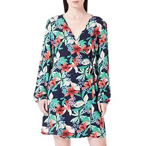 Only Onlnova Life L/S Tia Wrap Dress Aop Ptm damesjurk, Tigerlily/353 Calypso