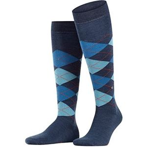 Burlington Edinburgh Lange herensokken, wol, zwart, meerdere kleuren, dun, warm, ademend, fantasy Argyle-patroon, winter, eenheidsmaat, cadeau-idee, 1 paar, blauw (dark blue 6697)