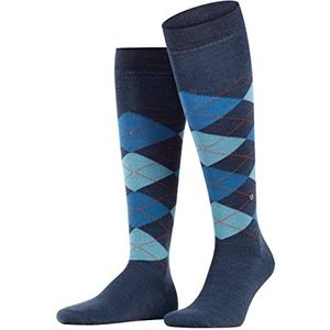 Burlington Edinburgh heren lange sokken ademend klimaatregulerend geurremmend wol fantasiepatroon argyle warm platte teennaad voor dagelijks leven en werk 1 paar, Blauw (Dark Blue 6697)