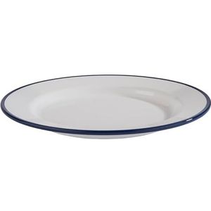 APS 84950 Enamel Look melamine bord Ø 20,5 cm hoogte 2 cm wit met blauwe rand