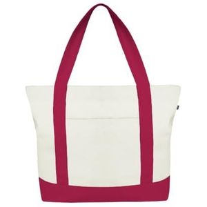 Ecoright Canvas Tote Bag for Women with Zip & Inner Pocket, 100% Organic Cotton Tote Bags for Men, Shopping, Beach, Natural Red, Pack of 1, Utility