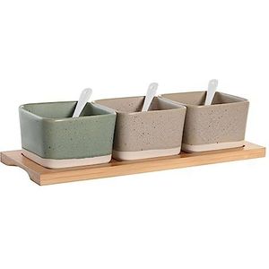 Set voor voorgerechtjes DKD Home Decor 29 x 11,5 x 1,5 cm Porselein Multicolour Bamboe Scandinavisch