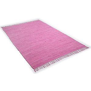 Dhurry | lapjes| plat tapijt, 100% katoen, handgeweven, wasbaar, omkeerbaar | 70 x 140 cm | fuchsia | Happy Cotton