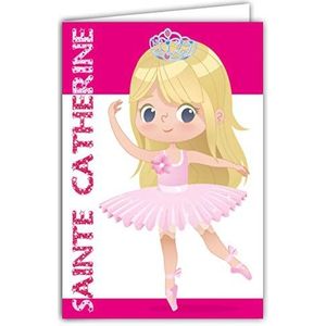 68-1098-A kaart voor een goed feest voor de heilige Catherine 25 November, kleine meisjes, sage, blond, danseres, klassiek, tutu, ballerina's, kroon, prinses, roze