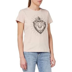 Pinko Bussolotto T-shirt voor dames, Jersey Hear, N38_roze/kastanjebruin