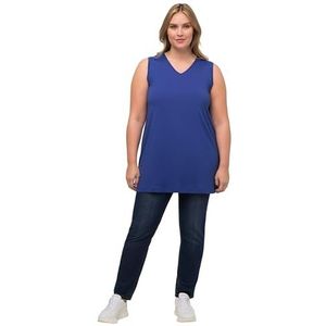 Ulla Popken Tanktop voor dames, V-hals, casual, mouwloos, katoen, blauw/paars.