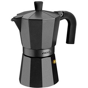 Monix Vitro Noir Koffiezetapparaat met 1 kopje, zwart, gemaakt van aluminium, compatibel met alle warmtebronnen behalve inductie