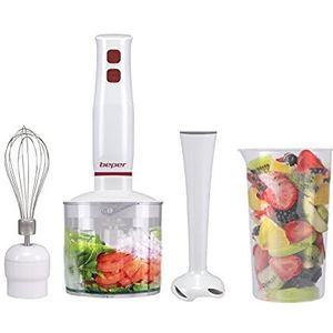 BEPER P102FRU200 4-in-1 handmixerset, 400 watt, mixer, hakmolen, garde, 700 ml, turbo-functie, wit/rood