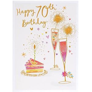 UK Greetings Verjaardagskaart 70 jaar voor haar/vrouw/vriendin met envelop - roze feest