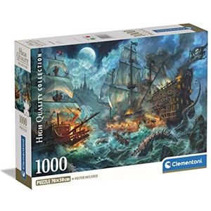Clementoni Collectie-Pirates Battle-1000 stukjes, puzzel voor volwassenen, illustratie van Paolo Barbieri, gemaakt in Italië, meerkleurig, 39777