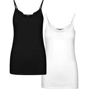 VERO MODA Tanktop voor dames, zwart/wit glanzend.