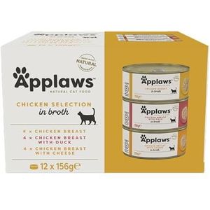Applaws 100% Natural Wet Cat Food, Multipack Chicken Selection in Bouillon (12 x 156 g Tins)