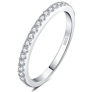 JewelryPalace Halve eeuwige stapelbare ring, ronde maat 6 moissaniet, 0,6 karaat steen zilver 925, dames, geelgoud, roségoud, dunne ring, verlovingsring, bruiloft, belofte, bruidssieradenset,