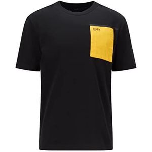 BOSS Heren T-shirt Tee 5 Relaxed Fit katoen met contrasterende zak met ritssluiting, zwart.