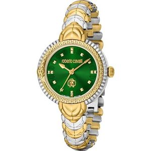 Roberto Cavalli by Franck Muller RV1L203M0081 Analoog kwartshorloge voor dames, met roestvrijstalen armband, flessengroen, mode, Fles Groen, Modieus