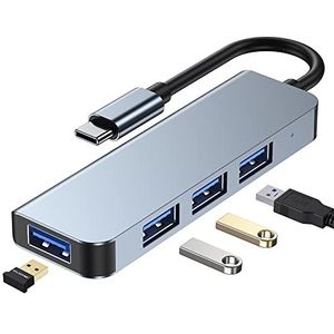 Casavello USB C-hub, type C naar 4 poorten, USB 3.0 datahub van aluminium voor MacBook Pro/Air, XPS, iPad Pro, Chromebook, flashdrive, mobiele harde schijf en meer