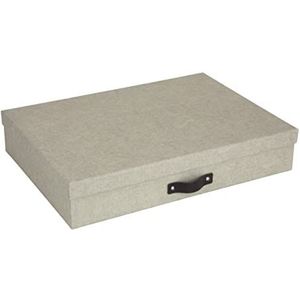 Bigso Box of Sweden Documentenbox in DIN A3-formaat - documentenopslag met deksel en handvat - opbergdoos van vezelplaat en papier in linnenlook - beige