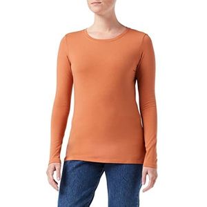 Amazon Essentials Dames T-shirt met lange mouwen en ronde hals (verkrijgbaar in grote maten), karamel, small