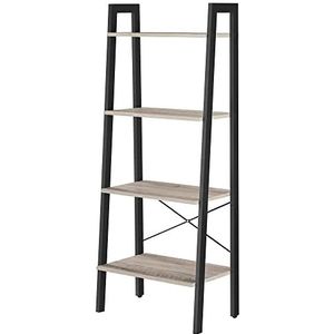 VASAGLE staande plank, boekenkast, 4 niveaus ladderplank, metalen frame, eenvoudige montage, voor woonkamer, slaapkamer, keuken, grijs-zwart LLS44MB