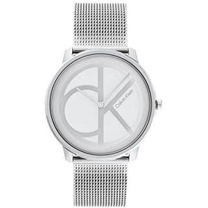 Calvin Klein 25200027 Unisex Quartz Analoog Horloge met Milanese armband van zilverkleurig roestvrij staal, Zilver/Wit, armband