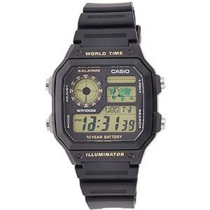 Casio - AE-1200WH-1B – herenhorloge – digitaal kwarts – armband van kunsthars zwart, Grijs/Zwart, armband