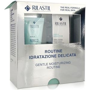Rilastil Delicate Hydratatieset voor dames, Aqua Gel Cleanser 50 ml, Aqua Sensitive lichte crème 40 ml, voor alle huidtypes