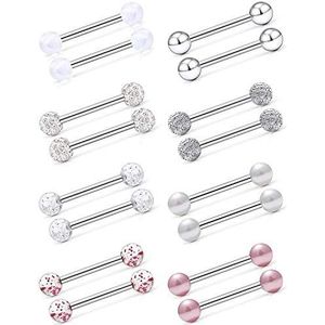 14 g piercing Teton chirurgisch staal, tongpiercing, ballen, glanzend zwart, piercing, klei, piercing, lichaamssieraad, retainer voor dames en heren, 14 mm