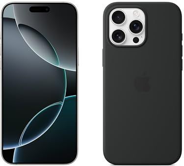 Apple iPhone 16 Pro Max (256 GB) titanium wit en transparante beschermhoes met MagSafe, zwart