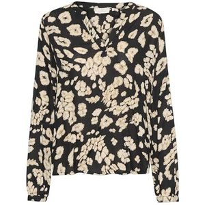 KAFFE Kaffe Damesblouse met V-hals, lange mouwen, regular fit, bedrukt, heuplengte, damesblouse, Zwart/Sand Leo Print