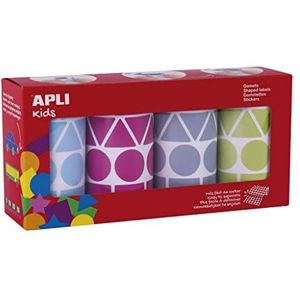 APLI Kids 19190 4 rollen Geometric Peakers 27 mm gesorteerd - leerstickers in blauw, fuchsia, grijs en groen