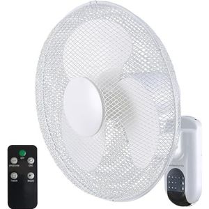 Melchioni Family | Ventilateur mural, 3 pales, 40 cm de diamètre, 3 vitesses, minuterie 7:30 heures, fonction oscillation, avec panneau de commandes, télécommande, couleur blanche