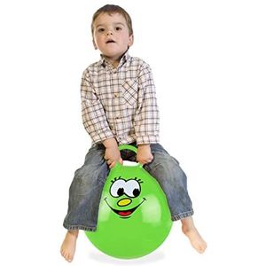 Relaxdays Springbal voor kinderen met gezicht, springbal met handvat, diameter 45 cm, voor binnen en buiten, tot 150 kg, groen