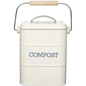 Kitchen Craft Living Nostalgia 3 liter roestvrijstalen compostemmer, antiek crème wit, 16.5 x 12 x 24 cm