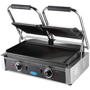 Maxima Contactgrill Gegroefd Dubbele Grillplaat 2 x 22 cm - Gietijzeren bakplaten - Robuuste Contact Grill - RVS
