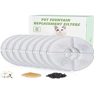 Bloemenfonteinfilter voor katten voor 1,6 l, filterfontein, vervangingsfilter voor dierenfonteinen, vertrouwd met hars en actieve kool (8 stuks)