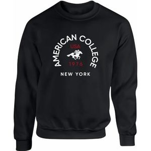 AMERICAN COLLEGE USA Sweatshirt met ronde hals, American College, cardigan, uniseks, kinderen, zwart, 8 jaar, zwart.