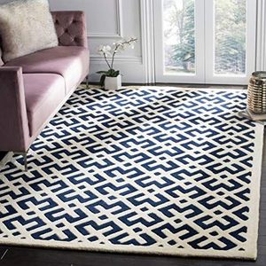 Safavieh Handgetuft tapijt voor binnen, Chatham collectie, donkerblauw/ivoor, 122 x 183 cm, voor woonkamer, slaapkamer of elk interieur