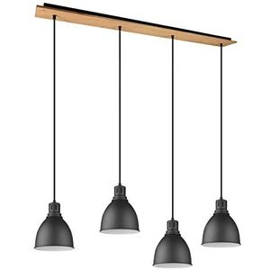 Trio Leuchten Henley hanglamp metaal zwart mat natuurlijk hout 4 x E14 310700432