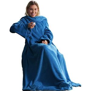 CelinaTex fleece tv-deken met zak voor mouwen en voeten, velours, microvezel, 170 x 200 cm, blauw