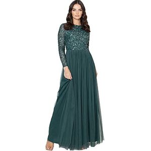 Maya Deluxe Maya Deluxe Damesjurk voor bruiloft, gast, plus size, hoge taille, pailletten, lange mouwen, evening, bruidsmeisje, jurk voor dames (1 stuk), Emerald