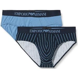 Emporio Armani Set van 2 katoenen stretch slips met klassiek patroon herenslips, Strepen met print/avio