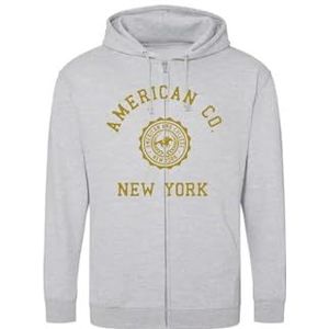 AMERICAN COLLEGE USA Sweatshirt met ritssluiting, uniseks, volwassenen, mannen en vrouwen, uniseks sweatshirt met capuchon, 1 stuk, grijs., XS