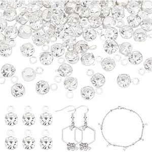 PandaHall Hanger met strass, 100 stuks, 3 mm, kleine bedels, hanger van diamant, mini-kristallen kralen, rond, voor oorbellen, armbanden, halskettingen, chokers, zilver