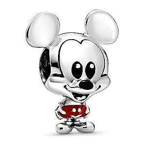 Pandora Disney Mickey bedel in sterling zilver met rood en zwart email, Metaal, Niet van toepassing