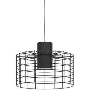 EGLO Milligan hanglamp industriële slaapkamer kroonluchter woonkamer of eetkamer metaal zwart wit fitting E27 fitting Ø 38 cm