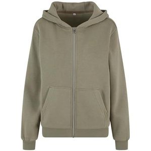 Build Your Brand By290-dames Fluffy Zip Hoody Sweatshirt met capuchon voor dames (1 stuk), Paleolijf Groen