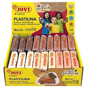 Jovi - PLASTILINA, plantaardige boetseerklei, 18 x 50 gram, multiculturele kleuren en hoge plasticiteit, glutenvrij, ideaal voor kinderen vanaf 2 jaar (70/18 m)