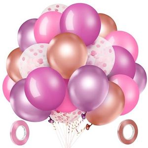 Romon 60 Pièces Ballons, Lot Ballon Anniversaire Rose, 12 pouces Ballons de Baudruche Rose, Decoration Anniversaire, Métallique Ballons, Ballons comme Filles Femmes Anniversaire Mariage Décoration