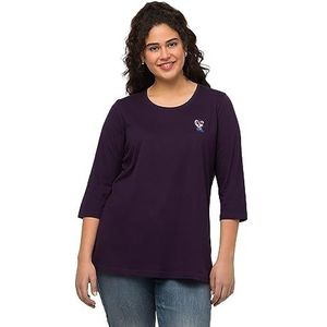 Ulla Popken Badge, T-shirt classique pour femme, violet foncé, 60-62/grande taille